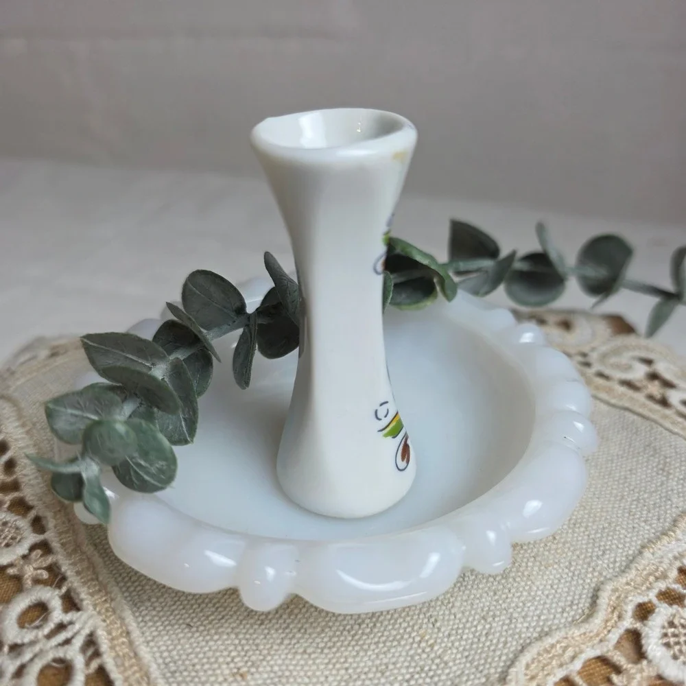 Vintage Miniature Porcelain Bud Vase White Floral Hand Painted